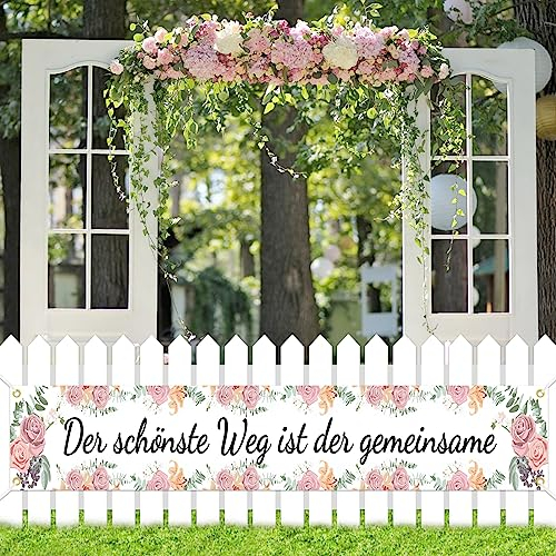 Lets Joy Frisch Verheiratet Banner für Hochzeit Deko, 270 x 35 cm Frisch Verheiratet Dekoration, Der Schönste Weg Ist Der Gemeinsame, Just Married Banner con Seil, Hochzeit Braut Verlobung Dekoration