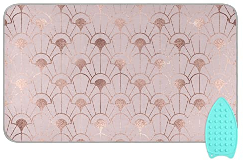 Travel Ironing Mat with Silicone Pad Rose Gold Heat Resistant Ironing Blanket Portable Iron Board Cover for Dryer, Washer, Table Top, 47 x 28 Inch
