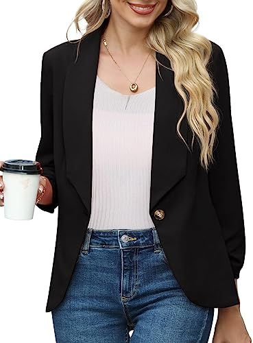 PrinStory Women's Casual Blazer Business Attire Lightweight Fitted Jackets Professional Clothing For Women (Black, 14-16)