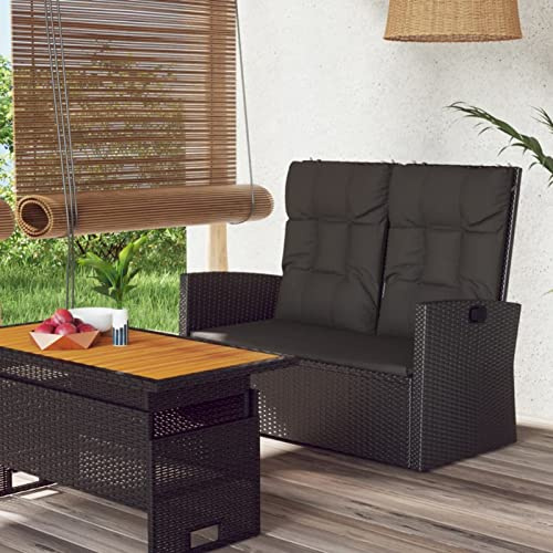 Homgoday Gartenbank mit Liegefunktion & Kissen Sitzbank Bank mit Rückenlehne Rattanbank Terrassenbank Gartenmöbel Balkonbank für Garten Terrasse Balkon Schwarz 118 cm Poly Rattan
