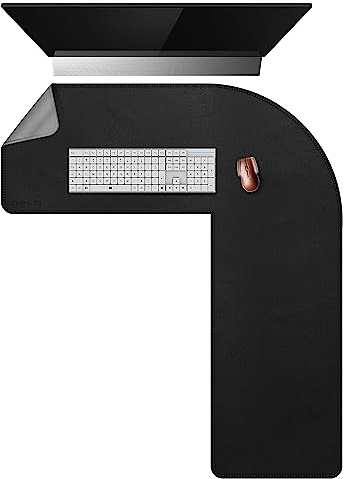 Chihein L-förmige Schreibtischunterlage - Eck-Schreibtischunterlage (95 cm + 125 cm) x 33 cm, Computer-Büro-Mauspad für Heimbüro, Schwarz/Grau
