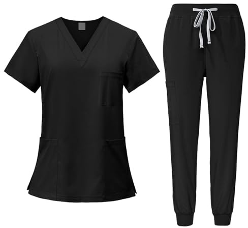 Harilla Medizinische Uniform Damen, Frauen Medizinische Arbeitskleidung Set Waschbar, Krankenschwester Kurzarm Oberteil mit Hose für Krankenpflege, Krankenhaus, Beauty Salon, Klinik und Altenpflege