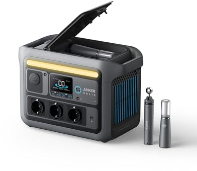 Anker SOLIX C800 Plus Station électrique Portable, générateur Solaire 1 200 W (1 600 W Max.) et Lampes de Camping, Recharge 58 Min, Batterie LiFePO4 768 Wh, Voyage, Maison (Panneau Solaire en Option)