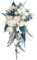 Muzrunq Bouquet de Mariage Bouquet de mariée Bouquet en Cascade Bouquet de Rose Artificiel pour la mariée Tenant la pièce maîtresse de Mariage en Blanc et Bleu 10,2x19,7 Pouces
