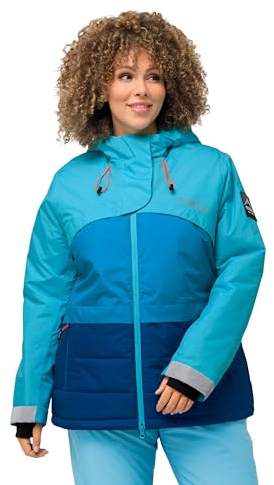 Ulla Popken Curvy Hyprar Colorblock 810195 Damen-Skijacke, Übergröße, vollständig gefüttert, Helltürkis, 46-48