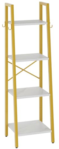 YMYNY 4 Tier Ladder Bookshelf, Height 125CM Bookcase, Freestanding Storage Organiser Shelves, Shelving Unit for Living Room Bedroom, Kitchen, Plant Stand, Industrial, White HBC024W
