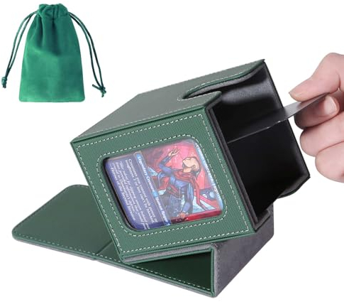 AFIING MTG - Caja de mazo para exhibición de comandante, caja de cartas para 100 tarjetas de doble manga, caja de almacenamiento de tarjetas Magic Commander TCG con 2 divisores, bolsa de dados y 1