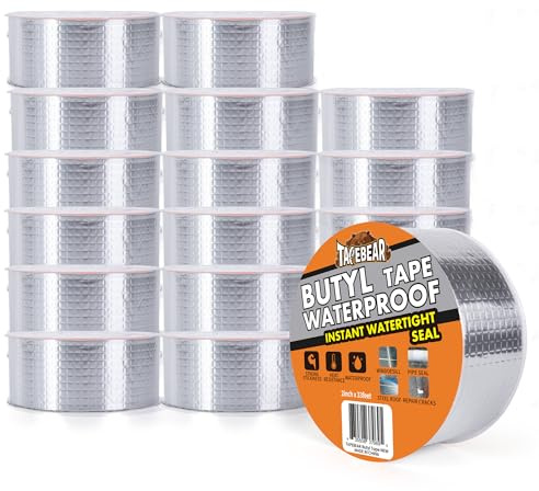 TAPEBEAR Butylband Wasserdichtes Klebeband 50mm x 10m, Starkes Dichtungsband Selbstklebend, Aluminium Klebeband Zur Reparatur Für Dachleckage Oberflächenriss Wohnwagen Rohr Glas Fenster, 16 Rollen