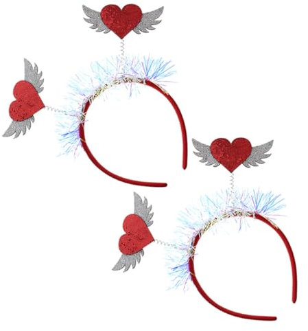 Cabilock 2st Party-kopfbedeckung Feiertagsstirnbänder Amor-kostüm Herz-haarschmuck Kopfbedeckung Zum Valentinstag Valentinstag-party-requisiten Zubehör Rot Fräulein Plastik Mit Flügeln