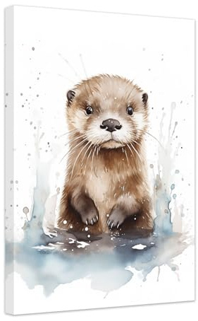 ZXHYWYM Seeotter Wandbild süßes Otter Poster abstraktes Aquarell Kindertier Leinwanddrucke lustige Kinderzimmer Kinderzimmer Schlafzimmer Badezimmer Dekoration mit Rahmen (A (40.00 x 60.00 cms))