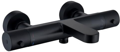 Gothern Thermostatic Bath Shower Mixer, Exposed Matt Black Anti-Scalding Constant Temperature Thermostatic Bath Mixer, Wall-Mounted