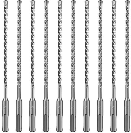 SALI SDS Plus Lot de 10 forets à béton 6 x 210 mm avec 4 pointes en carbure et accessoires de perçage rapide précis dans le béton, marteau perforateur pour béton armé, pierre naturelle, mur de brique