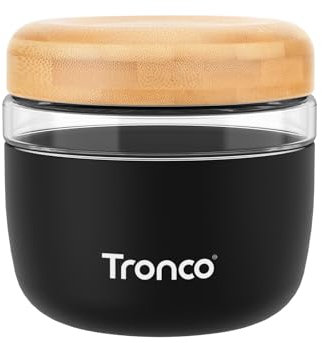 Tronco 24 oz Glass Container with Bamboo Lids, Food Storage Bowls for Soup, Stew & Overnight Oats, 100% Leak & Spill Proof, Airtight, Microwave & Dishwasher Safe, BPA-Free, Black