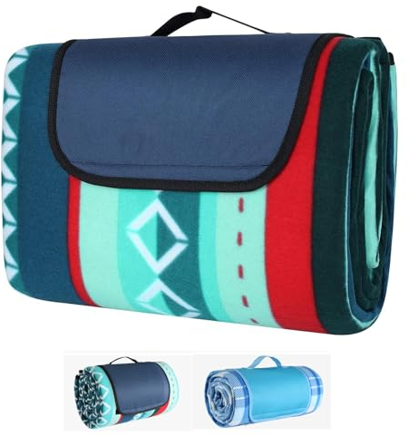 Clevich Picknickdecke Wasserdicht, 300x300 cm Fleece Campingdecke mit Isoliert Unterseite, Outdoor Decke XXL mit Tragegriff für Picknick Wandern BBQ Reisen, Grün