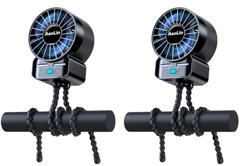 Paquete de 2 ventiladores portátiles multifuncionales para cochecito, 4 velocidades, 6600 rpm, de alta velocidad, recargables, por USB, mini ventilador de mano, trípode extendido para bobinado de