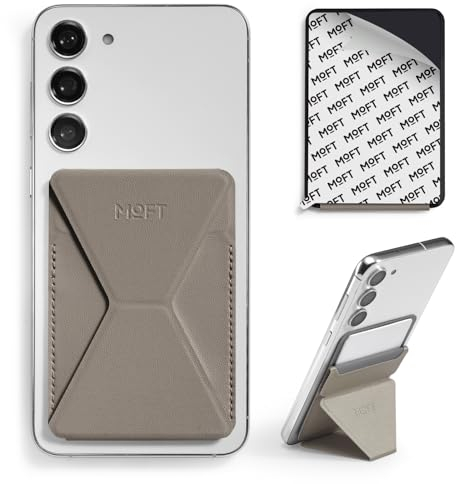 MOFT Kartenhalter Handy Ständer, Unsichtbare Selbstklebende Kartenhalter Portemonnaie, MOVAS Veganes Leder Stick On Karten Portemonnaie für iPhone Android Smartphones (Taupe)