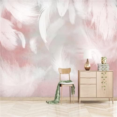 XLMING Moda Piuma Rosa Romantica 3D Carta Da Parati Casa Soggiorno Divano Camera Da Letto Tv Sfondo Muro-200cm×140cm