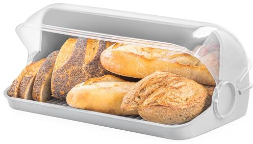 KONZEPT Brotkasten aus Kunststoff Grau - Brot Aufbewahrungsbox für Brötchen, Kuchen und Brot, Brotdose mit hoher Kapazität, Transparent - Brotbox Küche