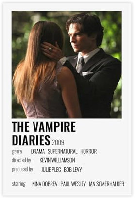 The Vampire Diaries 2009 TV-Serie Cover Schlafsaal, Schlafzimmer, Wandkunst-Deco-Poster, Leinwand-Poster, Wandkunst, Dekordruck, Bild Gemälde für Wohnzimmer, Schlafzimmer, Dekoration, 30 x 45 cm