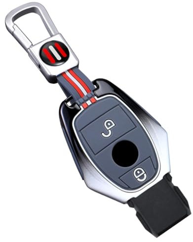 OTMIK Housse de clé de voiture en alliage de zinc noir et blanc dégradé pour Mercedes Benz W204 W211 2-3 boutons sans clé A B C E Class Accessoires pour porte clés (2 Boutons)