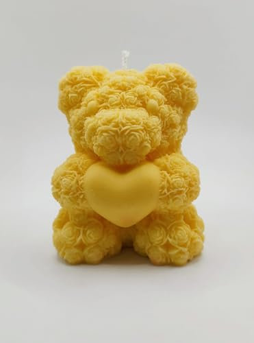 Big size,Rose Bear Candle,Valentine gift,Bear rose,Love gifts,Teddy bear,Love candles,valentines day,Handmade candle,Soy wax,Luxury candles (Yellow)