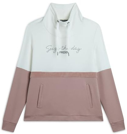 FREDDY - Damen-Sweatshirt mit hohem Kragen und Band aus Samt und Strass, Fawn-Snow White, XL