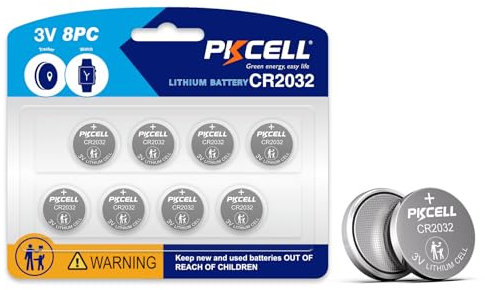 8 Pilas de botón CR2032 de Litio de 3,0 V 210 mAh para Llave de Coche, Mando a Distancia pequeño, báscula, 8 Unidades PKCELL
