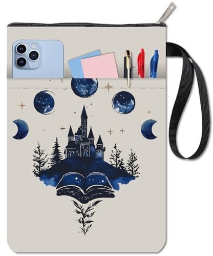craspire Castle Buchumschläge Weißer Buchschutz Mondphasen Buchhülle Für Taschenbücher Waschbarer Buchumschlag Aus Stoff Mit Reißverschluss Und Zusätzlicher Hüllentasche Für Buchliebhaber Geschenke