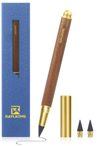 RaylKING Ewiger Bleistift - C1300, Präzise gefertigt aus Sandelholz – Zusätzlich ausgestattet mit 2 austauschbaren Graphitminen mit feinem Messinggewinde und HB-Härte, edle Geschenkbox