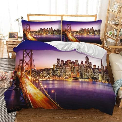 PUOJIEAT Bettwäsche 155x220 New York Weich Mikrofaser Bettwäsche-Sets New York Bettbezug mit 2 x Kissenbezug 80x80 cm 3D Bettzeug Set w616