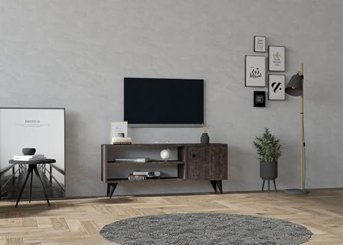 Hanah Home Modern Anthracite TV Unit, 120 cm, 100% melamina revestida, 18 mm de Grosor | Wall Mountable, Extra Storage & Shelves | Diseño Elegante y Funcional