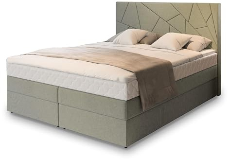 Masseno Boxspringbett TRANI 160x200 cm Komplett-Set mit Matratze und Topper, Polsterbett mit Zwei Bettkästen -Grün, INARI 34
