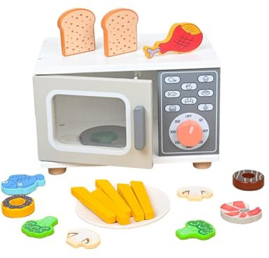Dickly Toy Microwave Realistic Toy Kitchen Appliances Wooden Microwave Oven Toys