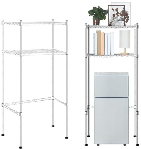 Threehoney 2 Tier Mini Fridge Shelf Over Fridge Storage Mini Fridge and Microwave Stand for College School Dorm Office Space Dorm Room Saver Supply, 18 D x 24 W x 52 H (Silver)