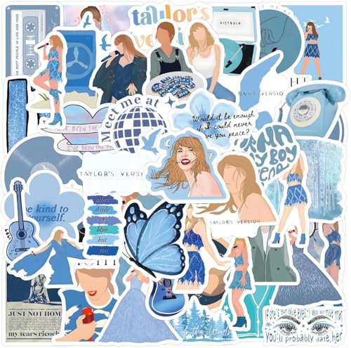 Popular Music Stickers Waterproof Vinyl Decals for Water Bottle Laptop Guitar Car Luggage Skateboard Manga Gifts for Teens Girls Boys (60pc-Blue)