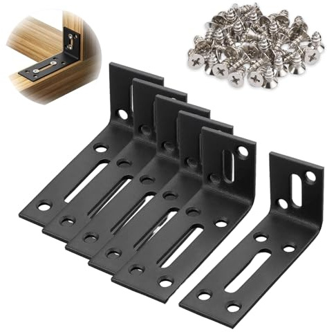Winkel Langloch , 6 Stück Schwarz Metallwinkel, Befestigungswinkel, Verstellbare Befestigungswinkel mit Langloch, Montagewinkel 90 Grad, Winkelverbinder für Tabelle Stuhl Bücherregal (80 x 40 x 30 mm)