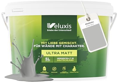 Veluxis® Pintura de pared gris para interiores - 5 litros y opacidad clase 1, sin vetas, antigoteo, ecológica y sin COV (Shady Spice)
