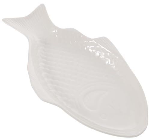 FONDOTIN Keramik Fischteller Weiß Kreative Fischform Servierplatte Aus Robustem Material Für Sushi Vorspeisen Snacks Zuhause Restaurant