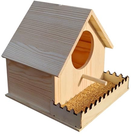 Vogelhaus | Vogelhaus Aus Holz | Vogelfutterspender | Natürliches Holzhaus Mit Sitzstange & Belüftung – Ideal Als Nistplatz & Futterstelle Für Wellensittiche, & Garten-Vögel Im Außenbereich
