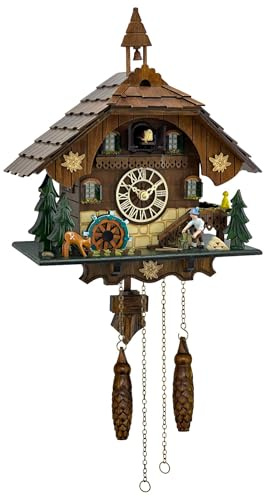 Cuckoo Clock Wall Art, Animated Scene, 12 Melodies, Volume Control, Night Mode, Germany Style Black Forest Retro Handcrafted Wooden Chalet, Traditional Rustic Home Decor, Gift for Family (12.5x26)