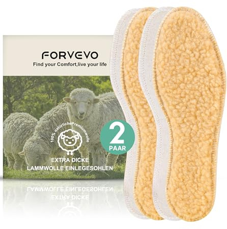 FORVEVO 2 Paar Lammwolle Einlegesohlen Herren Damen,Natürliche Thermo Schuheinlagen Winter,Bequem Wärme sohlen,Weich Warme Schuheinlagen,Kalte Füße-Größe 37