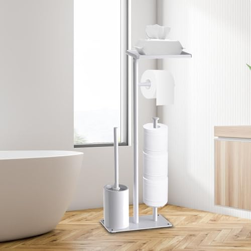 Toilettenpapierhalter, 59CM Klopapierhalter aus Metall Stehend mit Ablage Oben Toilettenpapier Aufbewahrung Ständer mit Klobürste für Badezimmer Zuhause Platz für 3 Ersatzrollen