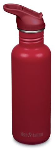 KLEAN KANTEEN Classic Trinkflasche 800 ml Edelstahl, Garnet, leichte Sportflasche mit Flip Sport Cap auslaufsicher, BPA frei, Wasserflasche für Sport Schule Outdoor