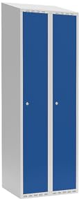 kaiserkraft | Spind Fydor | 2 Abteile | lichtGrau/Enzianblau | B 600 mm | schräge Dachform | Zylinderschloss