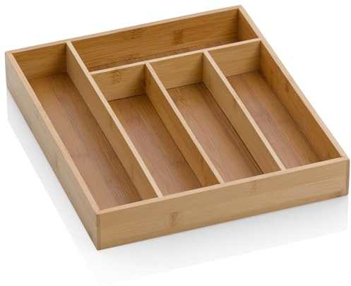 kela Range-couverts en bambou pour tiroirs 30 x 34 x 5 cm, Insert à tiroirs avec 5 compartiments, KALMA, Organiseur de tiroirs cuisine
