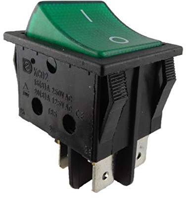 Einbau Wippschalter, 2 polig (4pin) 16A 250~28.5 * 21.9mm Grün Beleuchtet (1)