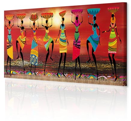 decomonkey Wandbilder Afrika Frau 135x45 cm 1 Teilig Leinwandbilder oragne | Strukturleinwand, Holzkeilrahmen, Bild auf Leinwand, Kunstdruck, Wanddeko, Wohnzimmer, Wanddekoration, Mozaic, Sonne