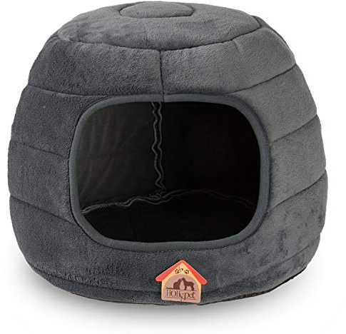 Hollypet Coral Velvet Cat Bed, 2-in-1 Foldable Cat Cave Pet Bed for Cats and Small Dogs, Dark Gray S