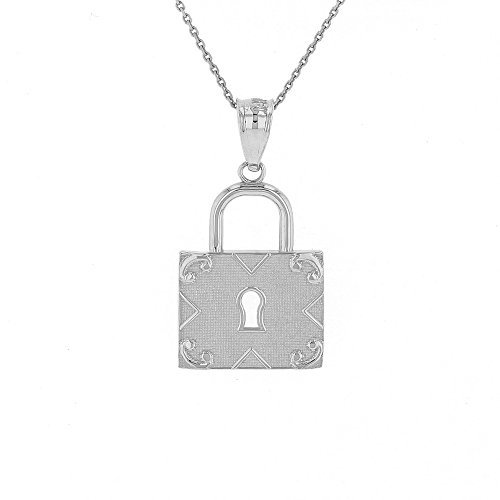 Fine 925 Sterling Silver Swirl Square Padlock Pendant Necklace, 16