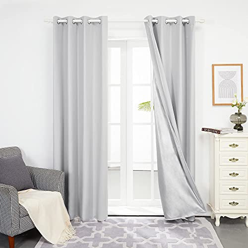 Deconovo Lot de 2 Rideau de Porte Doublure pour Chambre Enfant Garcon Isolation Thermique à Oeillets 140x245cm Gris Clair